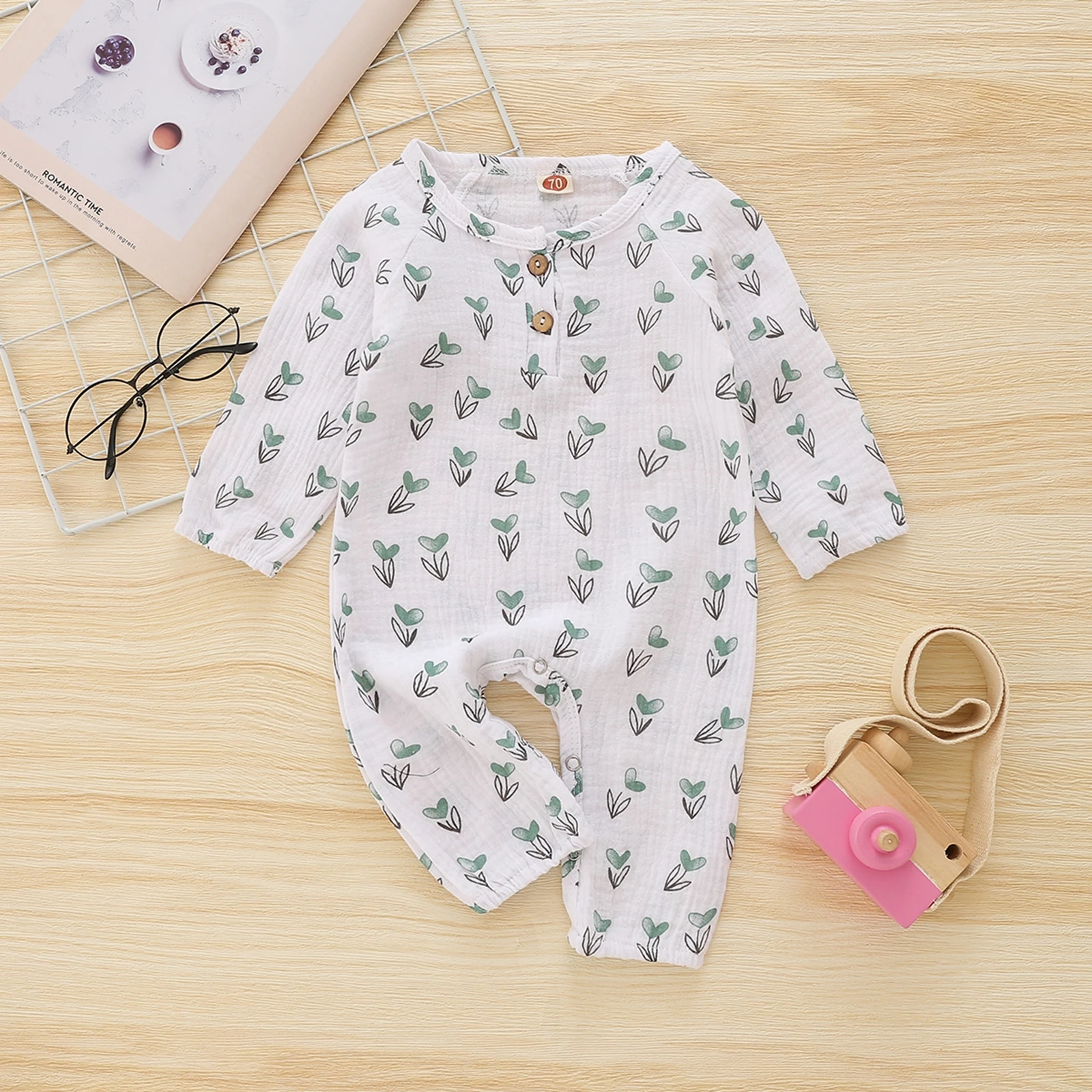 Повседневный комбинезон с длинным рукавом для новорожденных длинный принтом