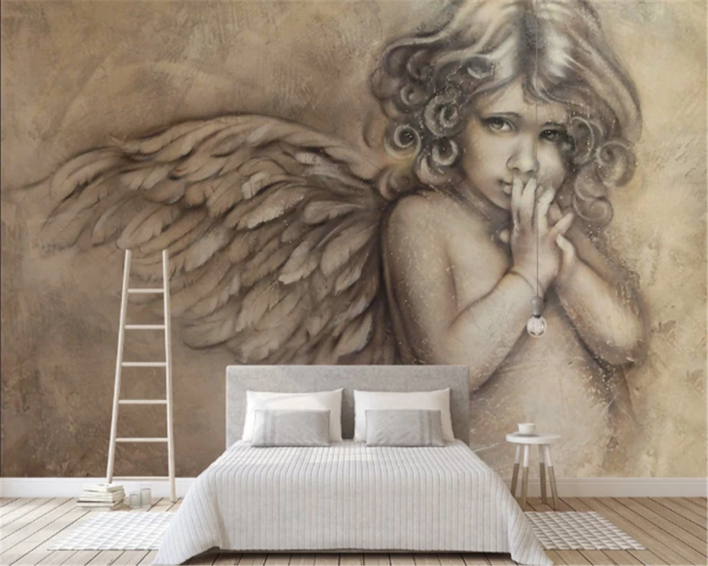 

beibehang Customized Wallpaper Background European 3D Three-dimensional Embossed Little Angel Background Wall Home Decoration