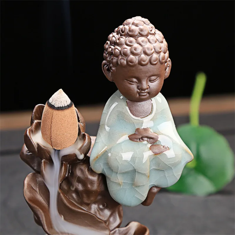 Керамическая ледяная с трещинами маленький монах горы курильница для благовоний