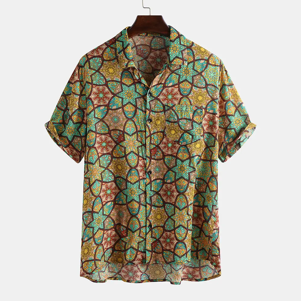 

digital printed Hawaiian style short sleeved men shirt