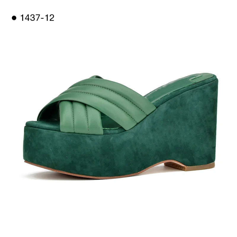 Green Donna-in/распродажа; Шлепанцы из натуральной кожи; женская летняя обувь; Уличная обувь на плоской подошве; женская обувь на платформе; пляжные вьетнамки; сандалии - Цвет: Green