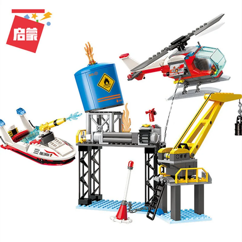 

Enlighten Flame Pioneer of Fire Command Vehicle Helicopter Building Blocks Model Kit Bricks Educational Toys For Children Gift
