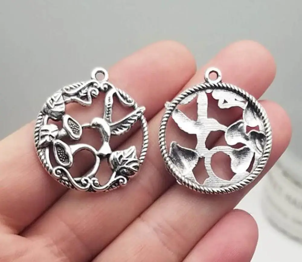 

10 шт./лот-29 мм, Чамма Колибри, посеребренные подвески в античном стиле с колибри, цветы, товары для творчества, аксессуары для ювелирных издел...
