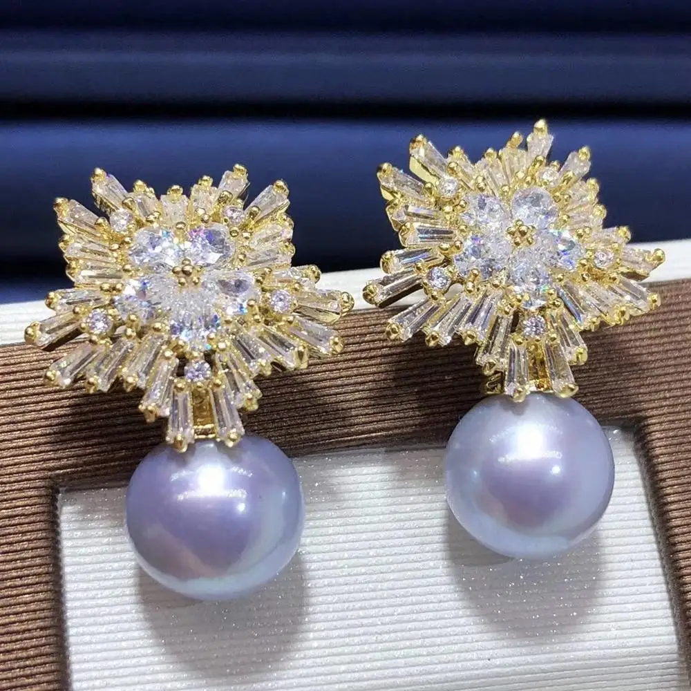 D315 Pure 925 Sterling Silver Fine Jewelry 9-10mm Fresh Water Rose Blue Pearl Dangle Earrings for Women Fine Pearl Earrings