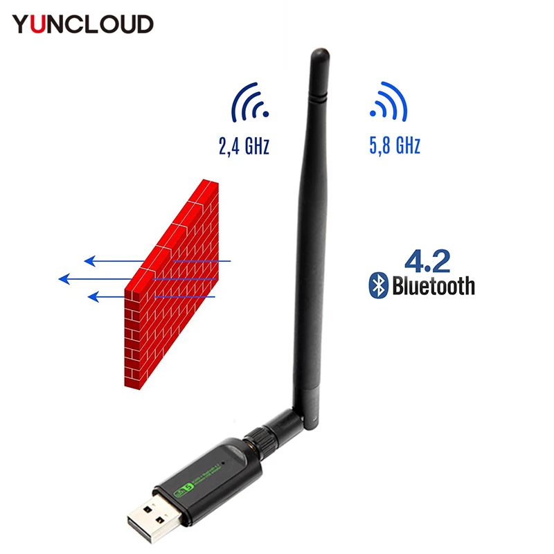 USB WIFI Bluetooth Adapter Wireless Network Card Dongle Ethernet 2.4G & 5.8G Dual Band Free Driver for Windows OS