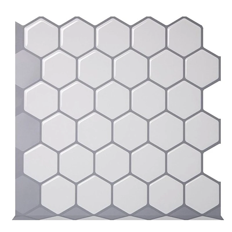 White Hexagon 3D Wall Stickers Peel and Stick Wall Tiles Stickers for Kitchen Bathroom Self Adhesive Wallpaper Home Decor