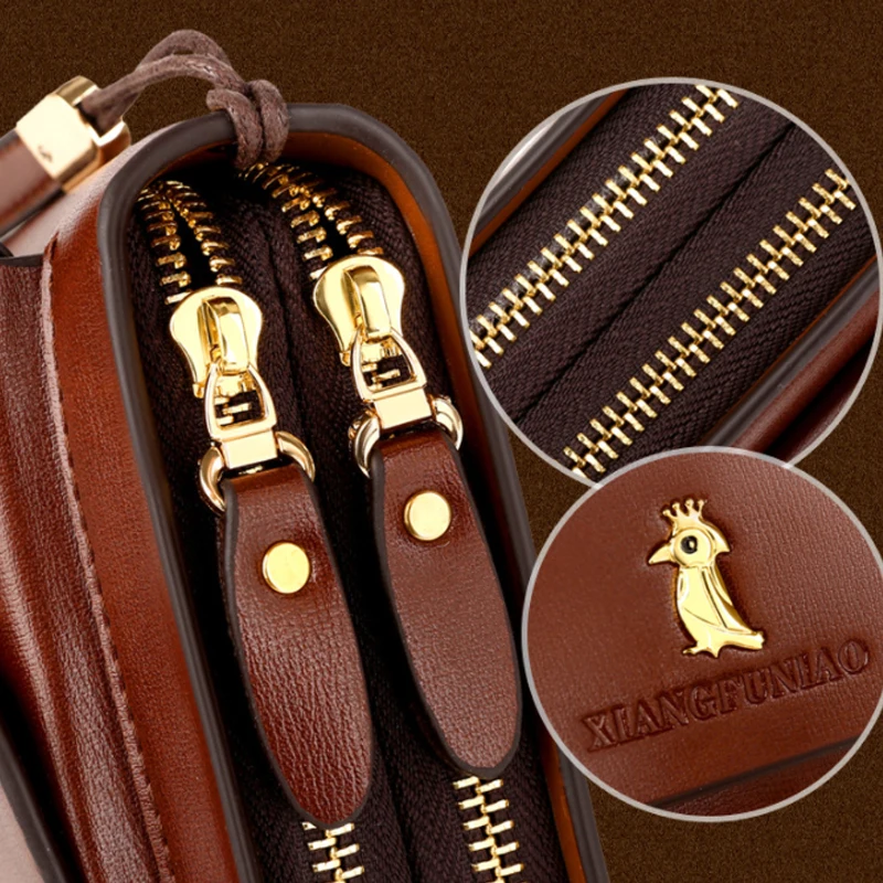 

Men's Wallet, Handbag, Double Zipper, Mobile Phone ID Photo, Large Capacity Men's Wallet, Business Bag Carteira Masculina