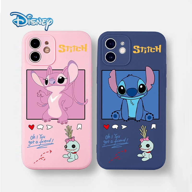 

Disney Stitch Cartoon Phone case for iPhone 13 12 11 Pro Max Mini XR XS 7 8 Plus SE Cute Couples Anti-Fall Cellphone Covers