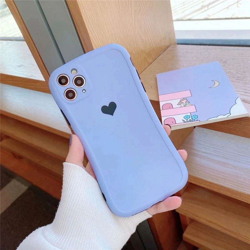 

Simple Solid Color Small Love for iPhone 12 Pro Phone Case Anti-Fall