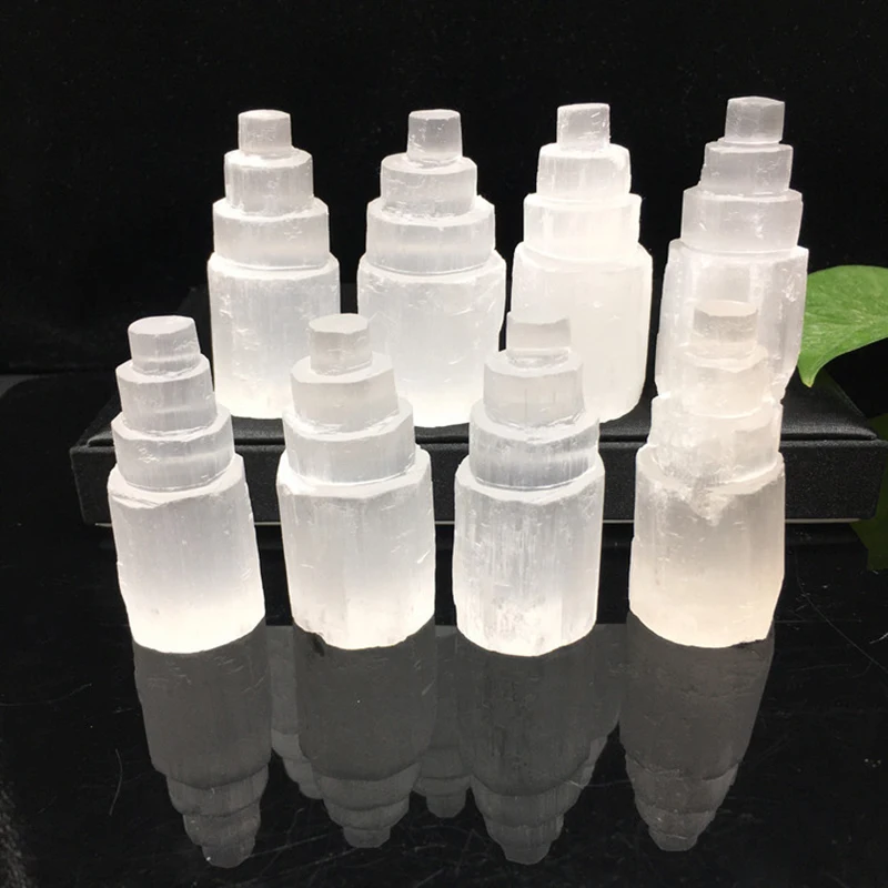

Natural Selenite Crystal Tower Chips Gypsum White Quartz Rough Minerals Specimen Point Healing Stone