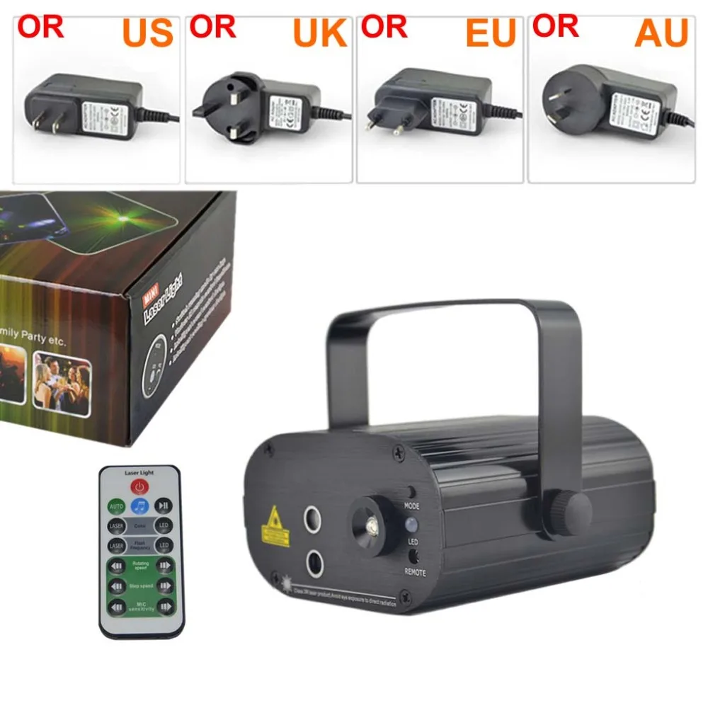 Mini Remote 24 Patterns RG Red Green Laser Projector 3W Blue LED Lights DJ Home Party Wedding Show Stage Lighting Effect SL24RG | Лампы и