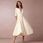Короткое свадебное платье, новинка, короткое винтажное свадебное платье длиной ниже колена с коротким рукавом и V-образным вырезом, Пляжное свадебное платье по индивидуальному заказу