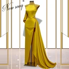 Элегантные желтые женские платья для выпускного вечера с бисером, вечернее платье на заказ в саудовском, арабском стиле, вечерние платья с одним рукавом в Дубае, 2021