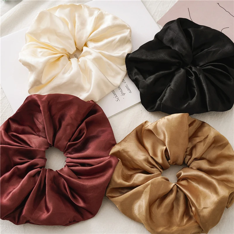 

New Satin Scrunchie women Hair Ring Headwear Solid Elastic Hair Bands Large Size Ponytail Holder Hair Ties Silk hair Accessories