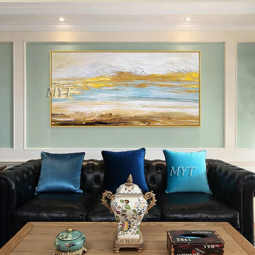 Большая абстрактная Золотая городская живопись маслом ручной работы картины на