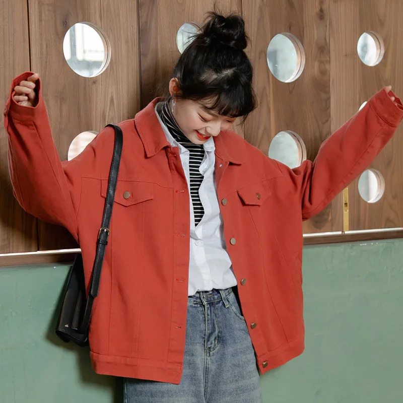 

2021 Spring and Autumn Women's New Candy Color Korean Ins Trend Loose Short Jacket Top BF Retro Denim Jacket