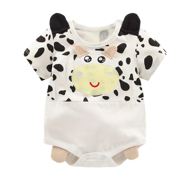 Детский летний хлопковый комбинезон с короткими рукавами и рисунком животных