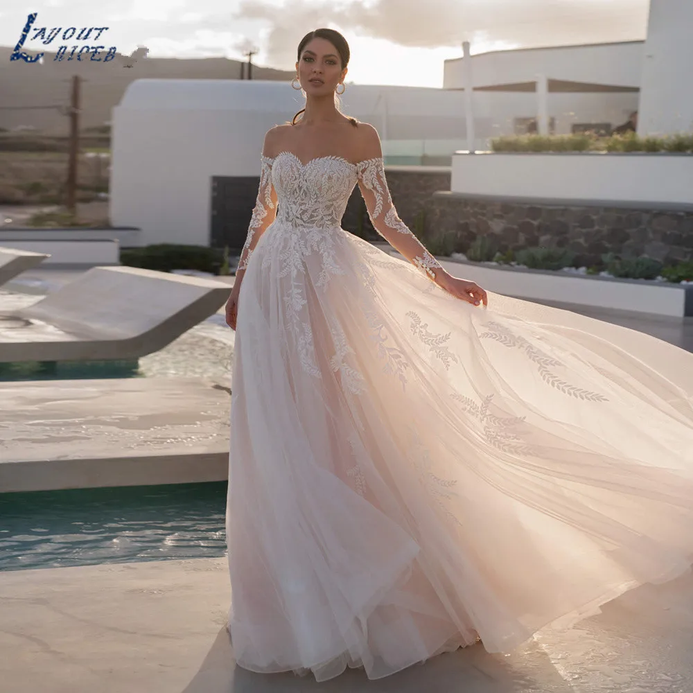 

A-Line Off Shoulder Wedding Dress 2022 Simple Beach Party Bridal Gown Bohemia Vestido De Noiva Lace Appliques