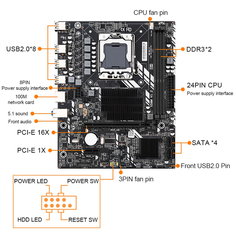 

2021 New Motherboard Set with Memory X58M 2.0 Micro ATX Gaming Motherboard Socket B 2 DDR3 Slots PCIe 16X GPU Slot