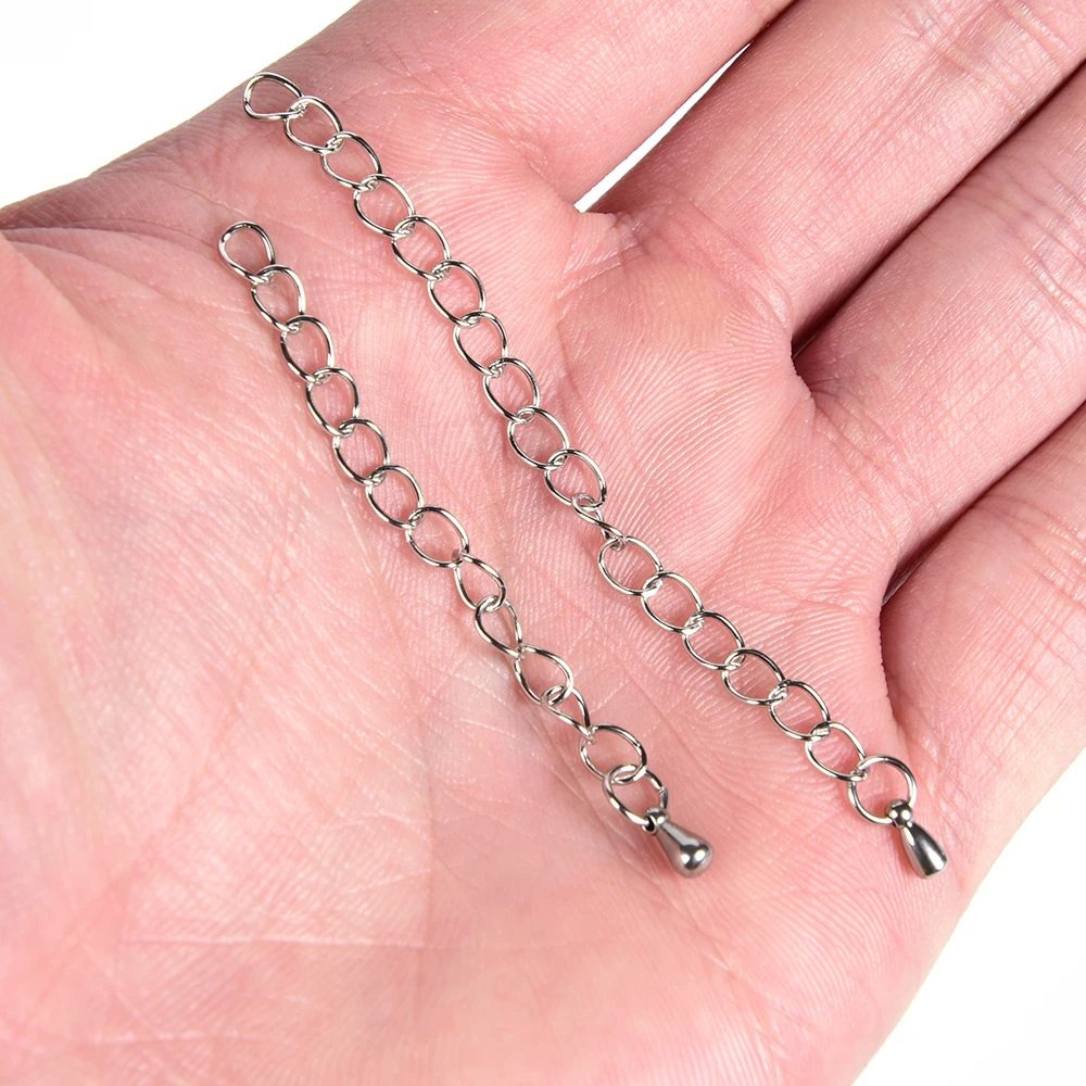 

10Pcs/Lot Stainless Steel Extension Chains With Water Drop Charms Diy Accessories Tail Chain For Jewelry Making Findings