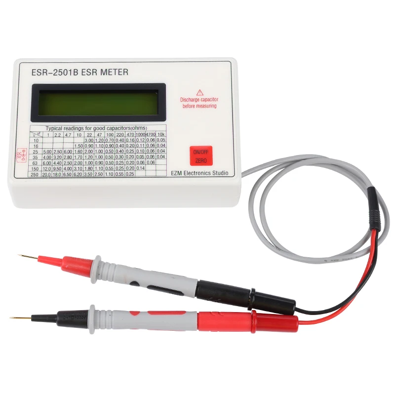 New ESR2501B Capacitor ESR DCR Tester Test In Circuit Capacitance Meter With Leads Clip Battery | Инструменты