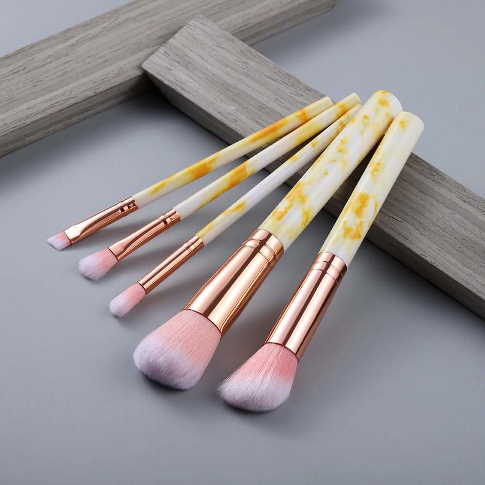5pcs Yellow FLD 10 шт./8 шт. Профессиональный набор кистей для макияжа инструменты пудра основа, тени для век, губы подводка для глаз Румяна мраморные Кисточки для макияжа - Handle Color: 5pcs Yellow
