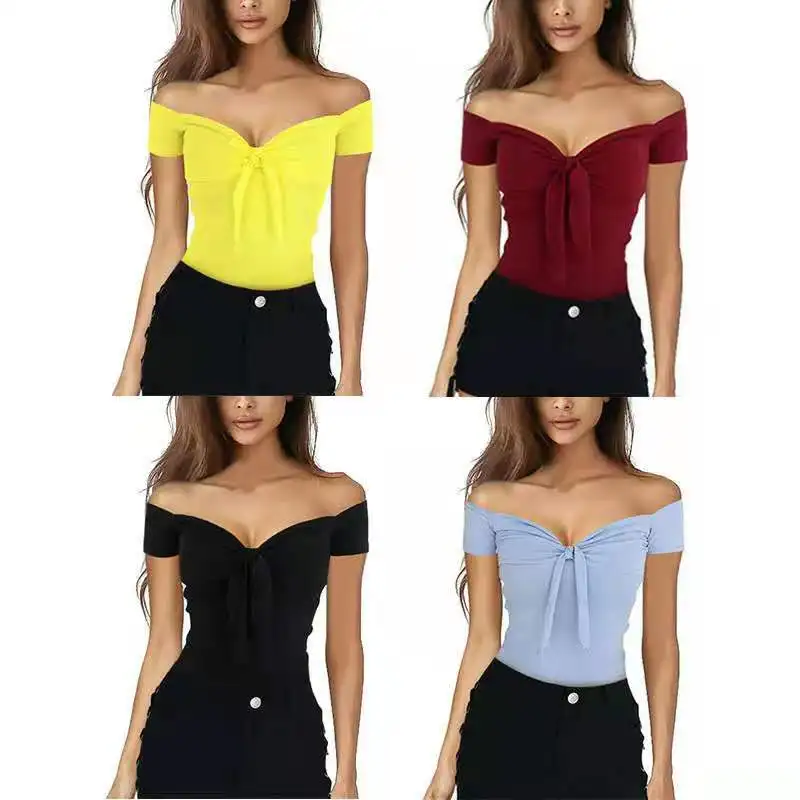 

Summer new women's V-neck beach party slim T-shirt