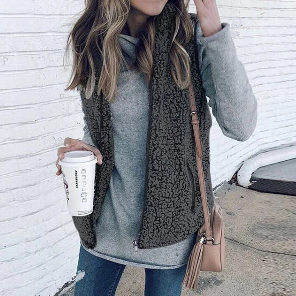 Женский Повседневный жилет из искусственного меха однотонный теплый