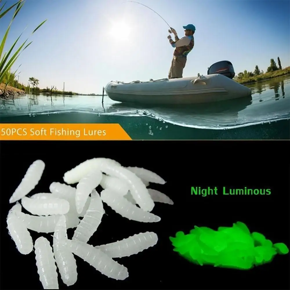 

35% Discounts Hot! 1.6cm Sea Night Glow Pesca 50pcs Fishing Lure Maggot Grub Soft Baits Worms Noctilucent Luminous H11759|26501