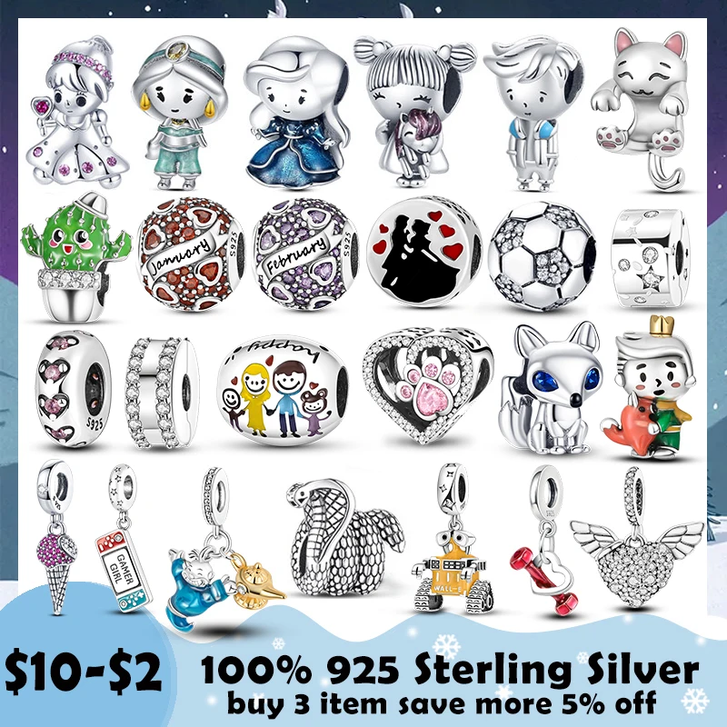 

2022 New Silver Colour Clip Star Footprint Heart Cactus Charm Beads Fit Original Pandora Bracelet Fine Silver Jewelry Gift