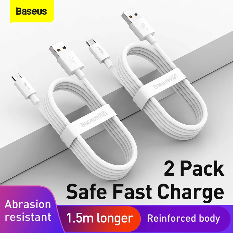 

Baseus 2pcs/Set Micro USB Cable 2.1A Fast Charging Data Cable Kit Mobile Phone Cables For Samsung Xiaomi Huawei MP3 USB Charger