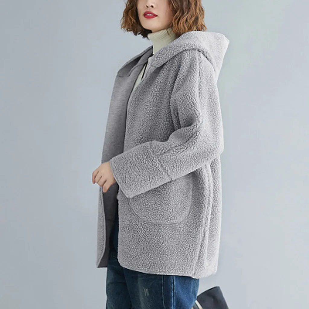 Осенне-зимнее модное пальто простое свободное с длинными рукавами капюшоном и