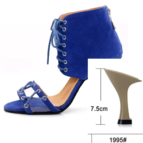 Blue heel 7.5cm WUXIJIAO/туфли для латинских танцев; женские черные сапоги на высоком каблуке в английском стиле; удобная обувь для сальсы; вечерние туфли на молнии сзади - Цвет: Blue heel 7.5cm