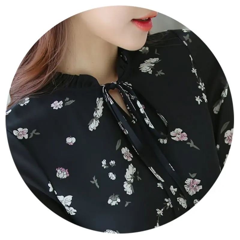 

Women Summer Long Sleeve Blouse Floral Print Casual Office Work Lady Loose Chiffon Shirt
