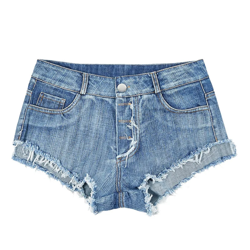 BF Style Women Hole Destroyed Ripped Low Waist Jeans Denim Shorts Hot Solid Button Tassel Shorts Summer Short Mujer