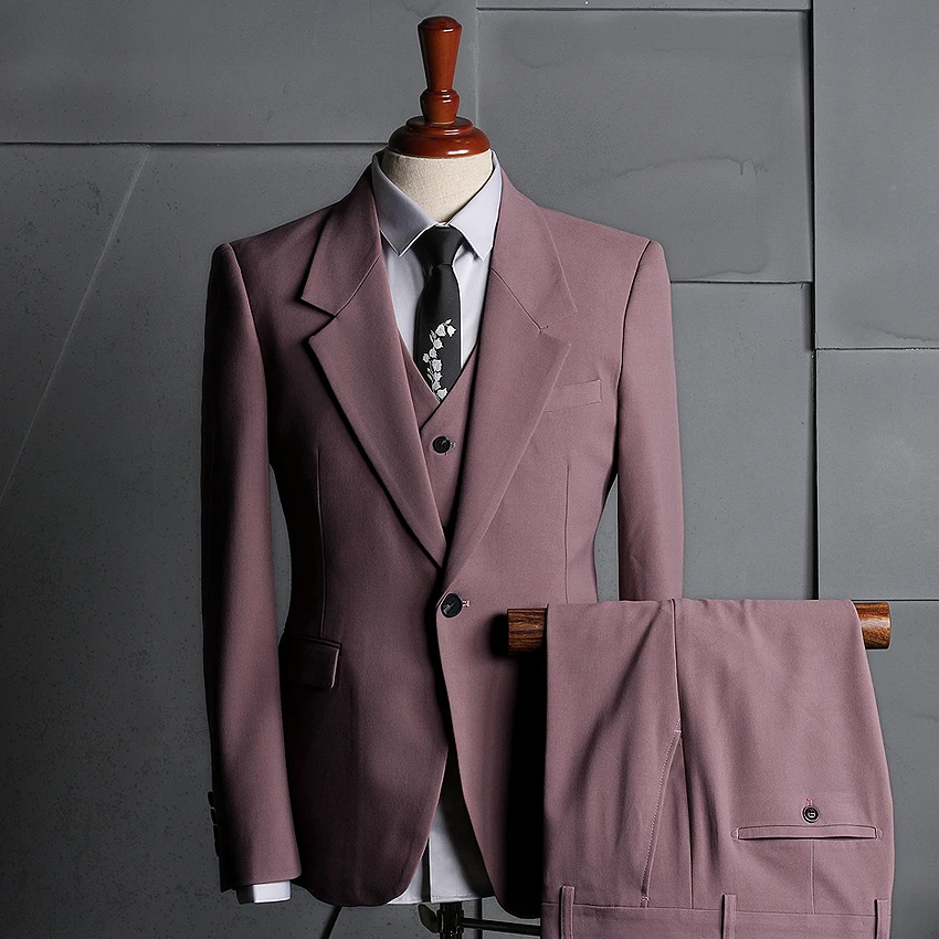 

OIMGMen's casual suit three-piece wedding dress pink suit suit
