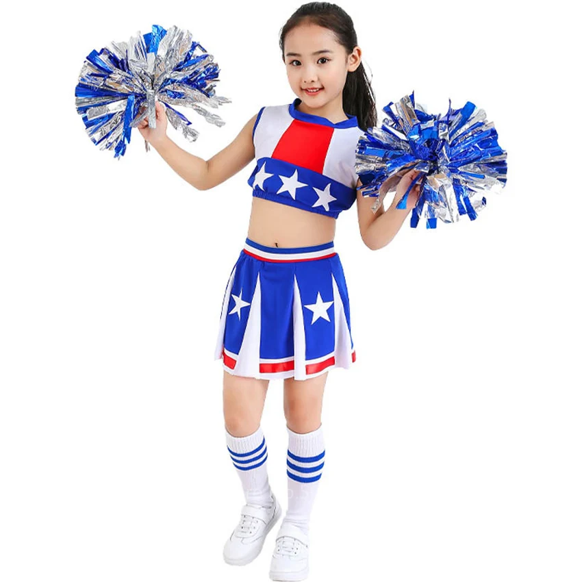Kids Cheerleader Dance Costume School Uniform Gymnastics Skirt for Girls Boy Children Jazz Stage Performance 110-160cm Clothing |