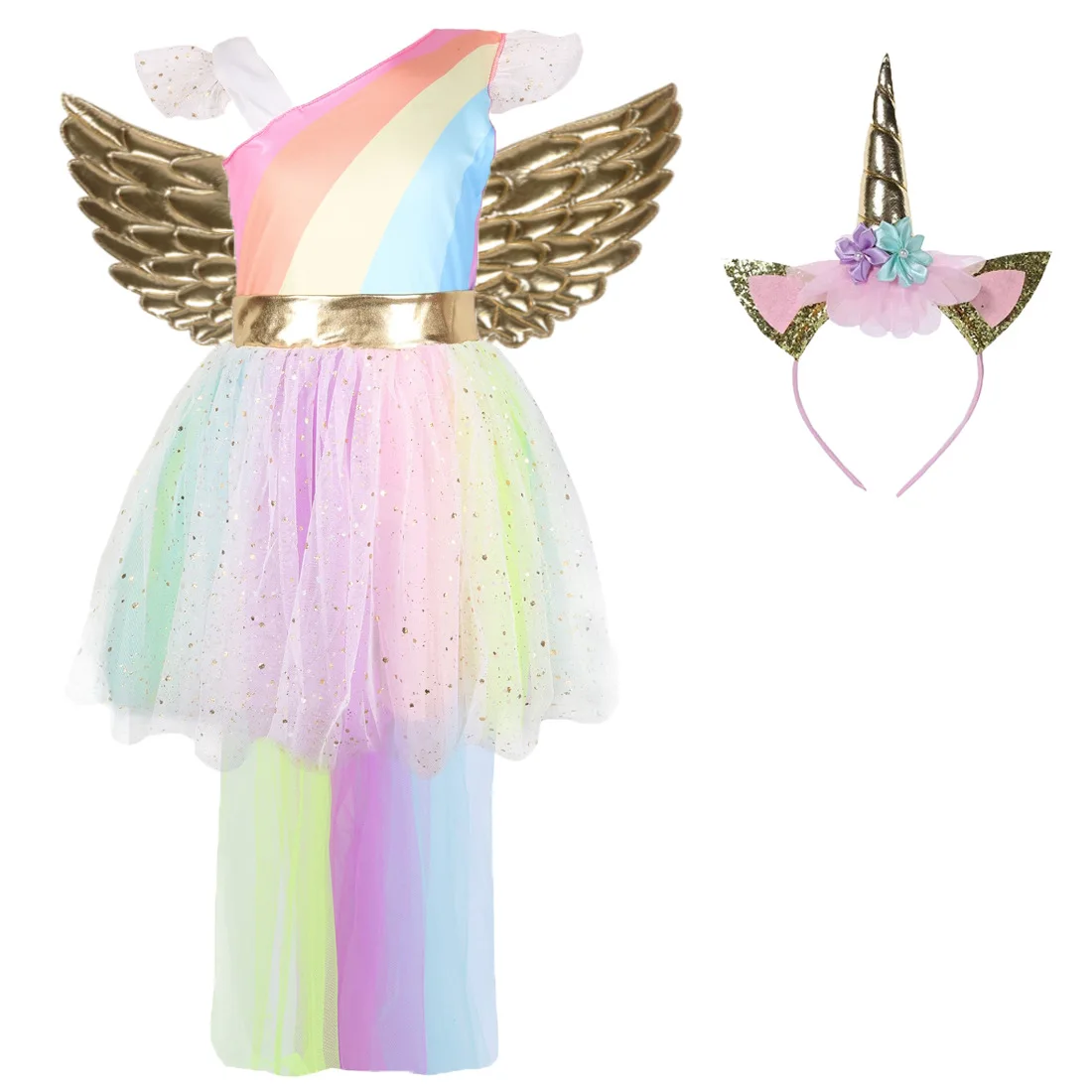 Платье-пачка с единорогом для маленьких девочек золотой повязкой на голову и