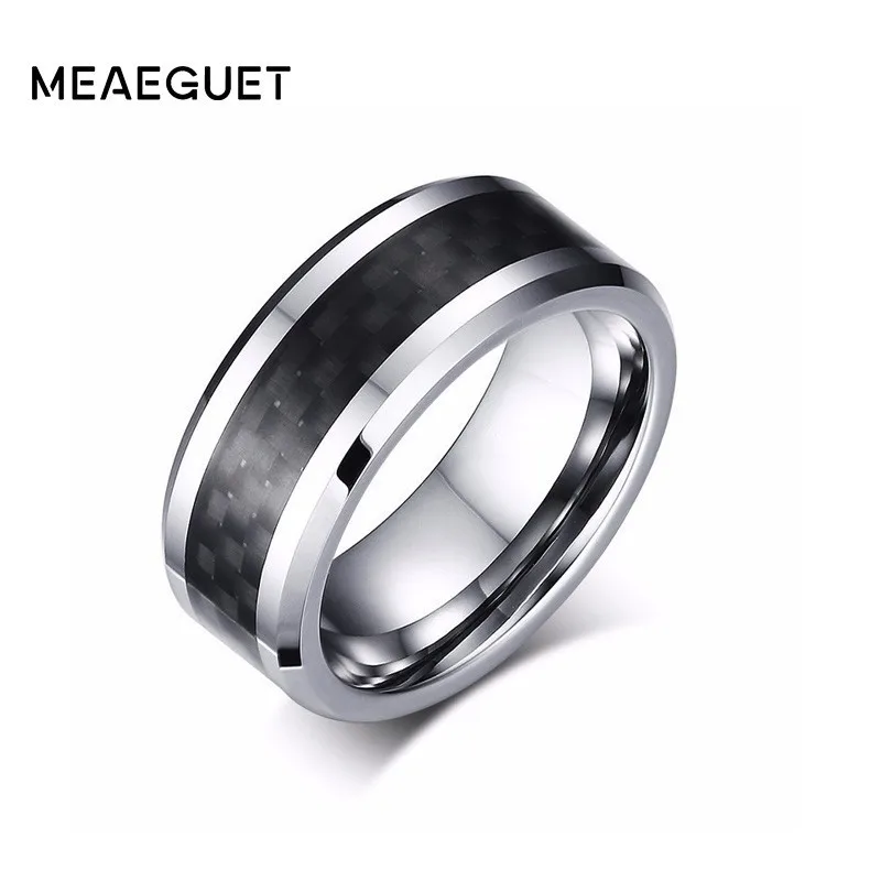 Мужской свадебный браслет Meaeguet из карбида вольфрама 8 мм инкрустация черного
