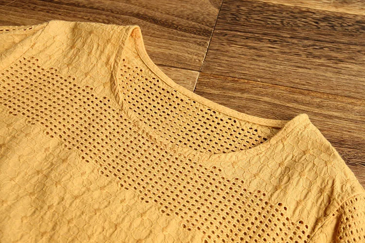 

Fashion New Summer Women Japan Style Simple Embroidery Hollow out T-shirt Women Solid Color Cotton Loose t-shirt Tops 2020