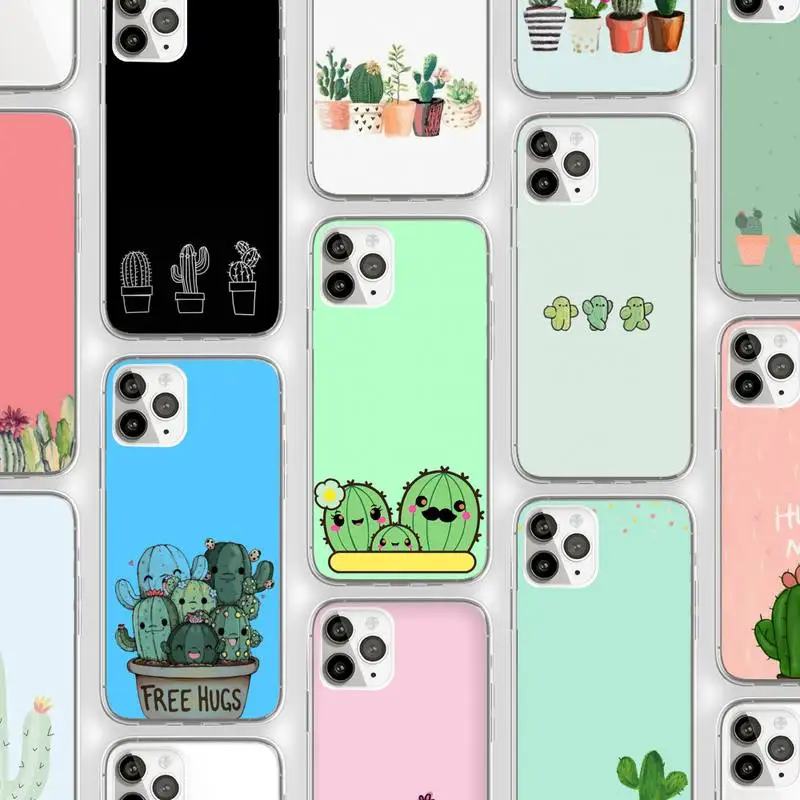 

Candy Color Cactus Phone Case Transparent for iPhone Samsung 11 12 6 7 8 9 30 Pro X Max XR Plus lite