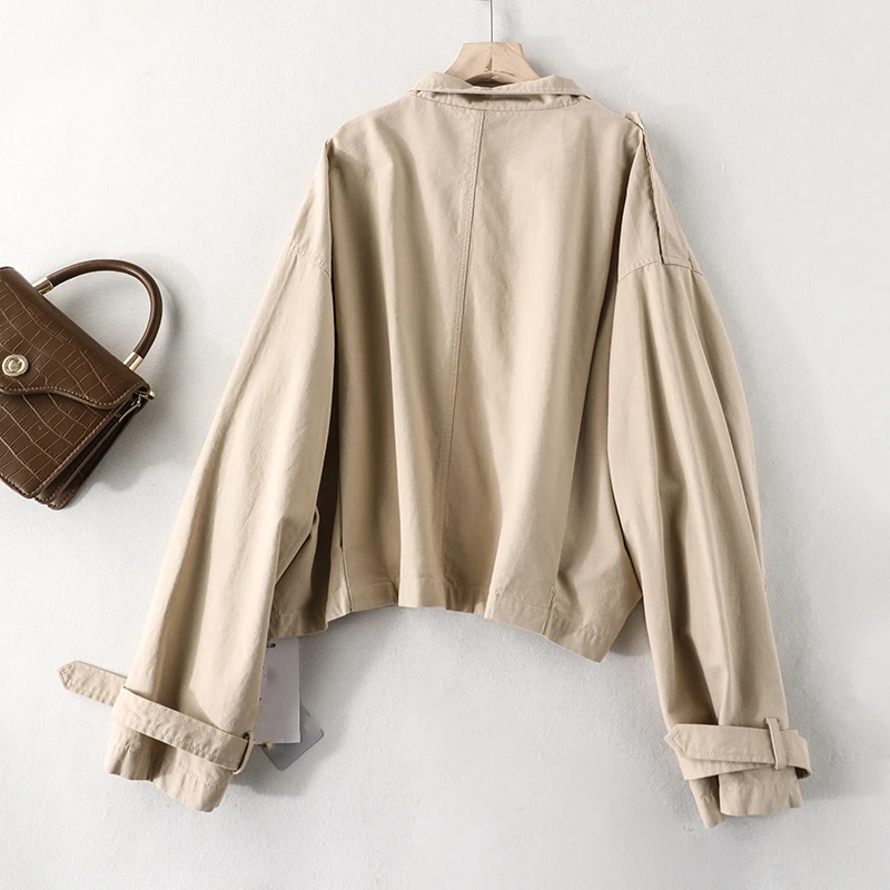 

Women Coat Fashion And Leisure Quality Cotton Long Sleeve Stand Collar Concealed Zipper Cardigan Two Flip Side Pockets