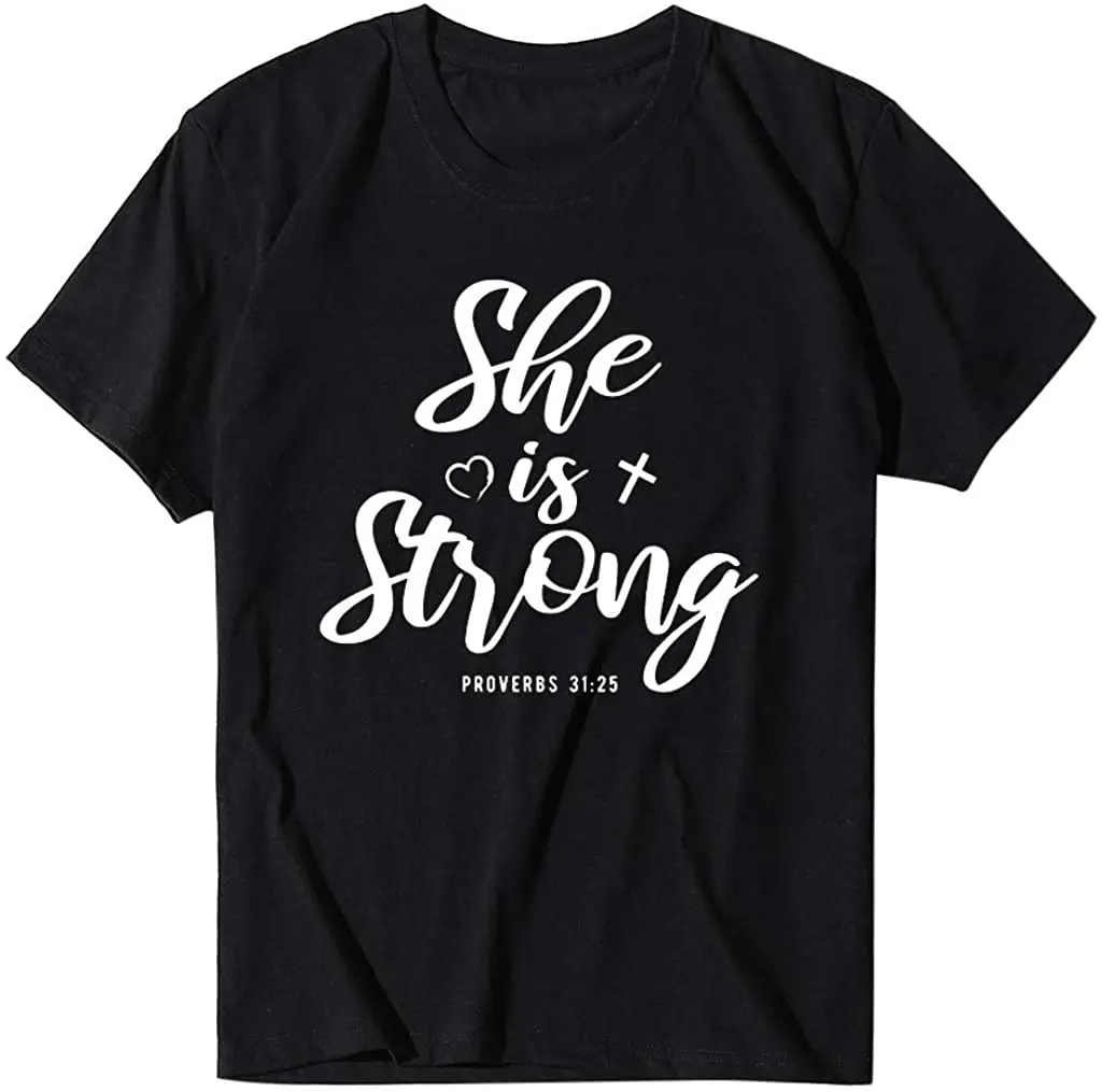 

Women Tee Shirt She is Strong Print Summer T-Shirt Short Sleeve Funny Top Summer 2020 Pure Cotton Breathable Tshirt