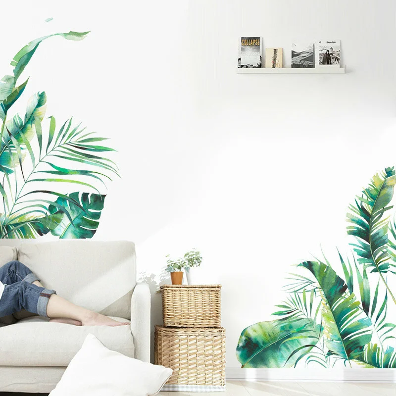 

Тропическая серия растительности, настенная наклейка, спальня, гостиная, домашний декор, настенная роспись, диван, фоновые обои, зеленые нак...