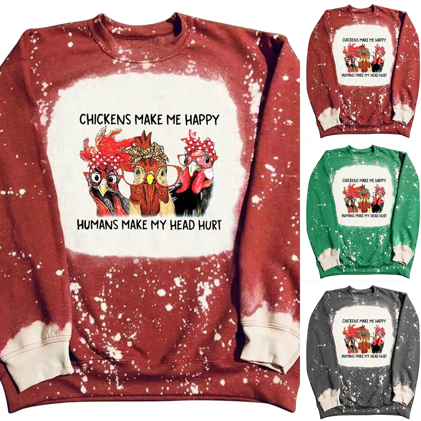 

Thanksgiving Sweatshirt Fashion Women's O collar Hoodie Long-sleeved Casual Tie-dye Cartoon Print Pullover Толстовка женская