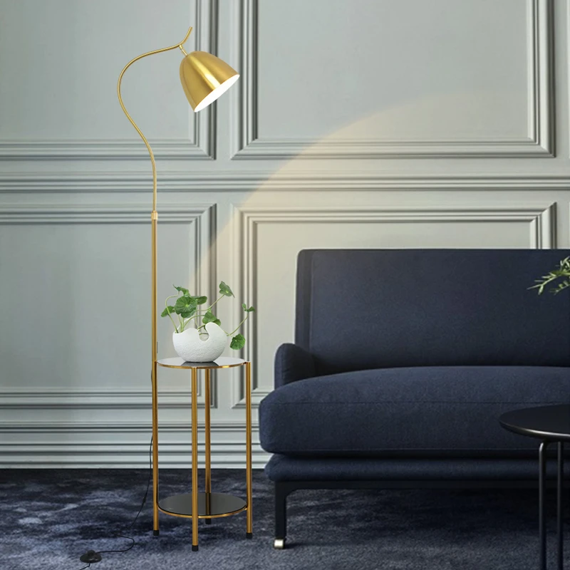 

Gold standing Floor lamp with Coffee table shelf Warm minimalist foot lamps for living room decor Loft home Lighting stand light