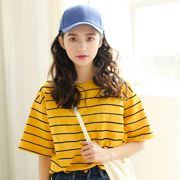 

Korean O-neck T Shirt Women Kawaii Pink Striped Tops Harajuku Tshirt Summer Short Sleeve Casual Loose T-shirts Camiseta Feminina