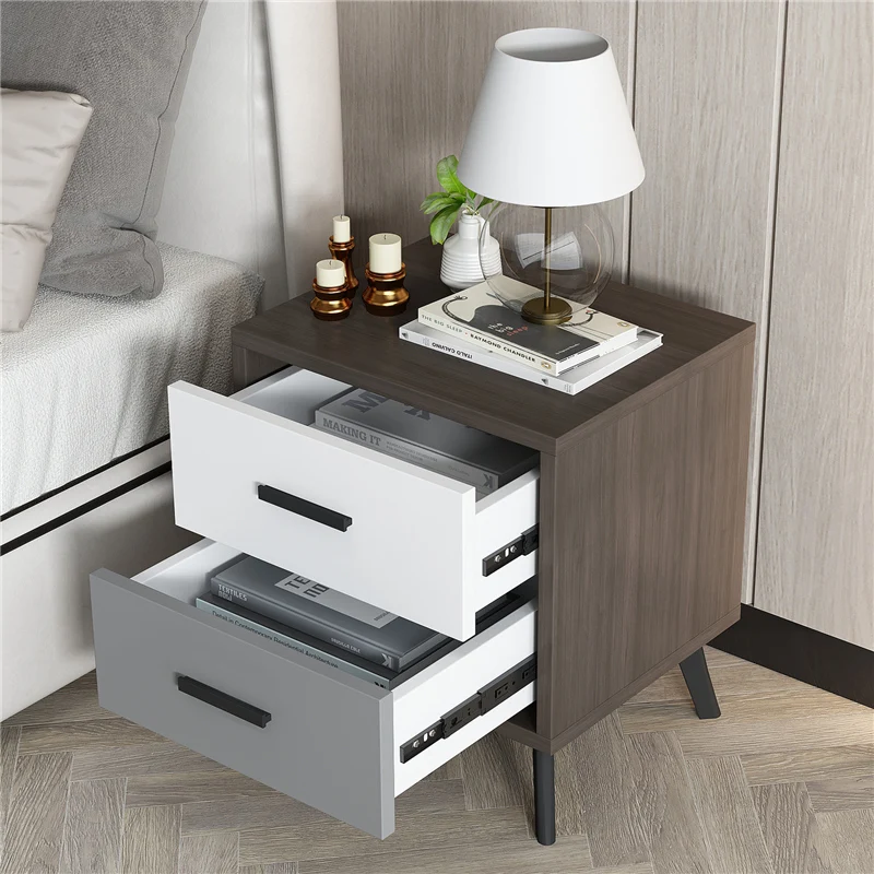 

Bedside Table Simple Modern Furniture Bedroom Wireless Charging Multifunction Mini leather Locker Storage Table Night Stand