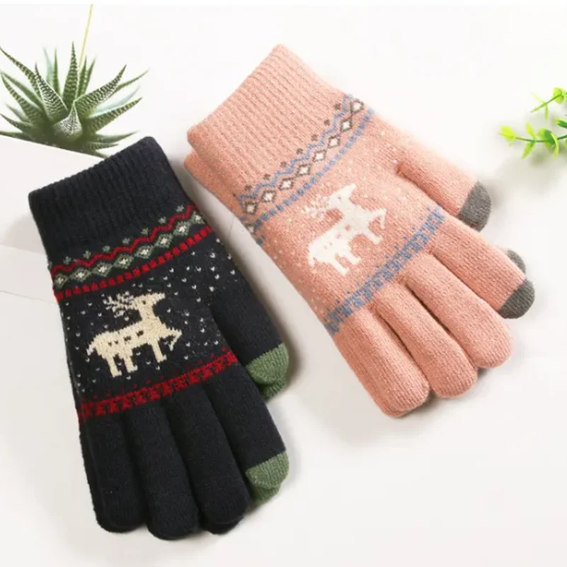 

Women's Cute Animal Deer and Snowflake Knitted Gloves Full Finger Winter Gloves Touch Screen Gloves Beautiful Christmas Gift