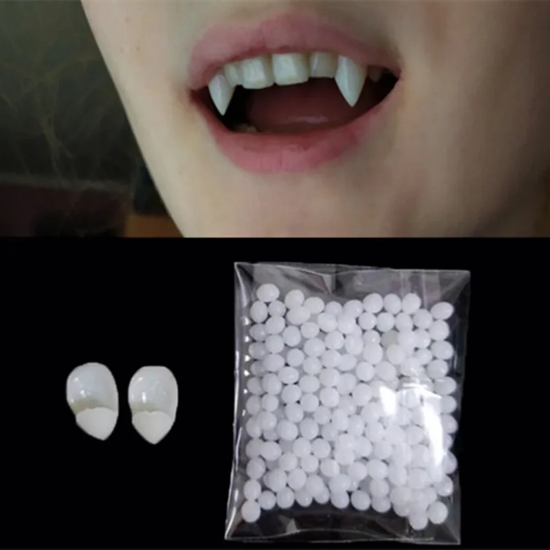

DIY Resin Fangs Halloween Decoration Props Horror Vampire Teeth with Glue Cosplay Costume Dress False Fangs for Party Halloween